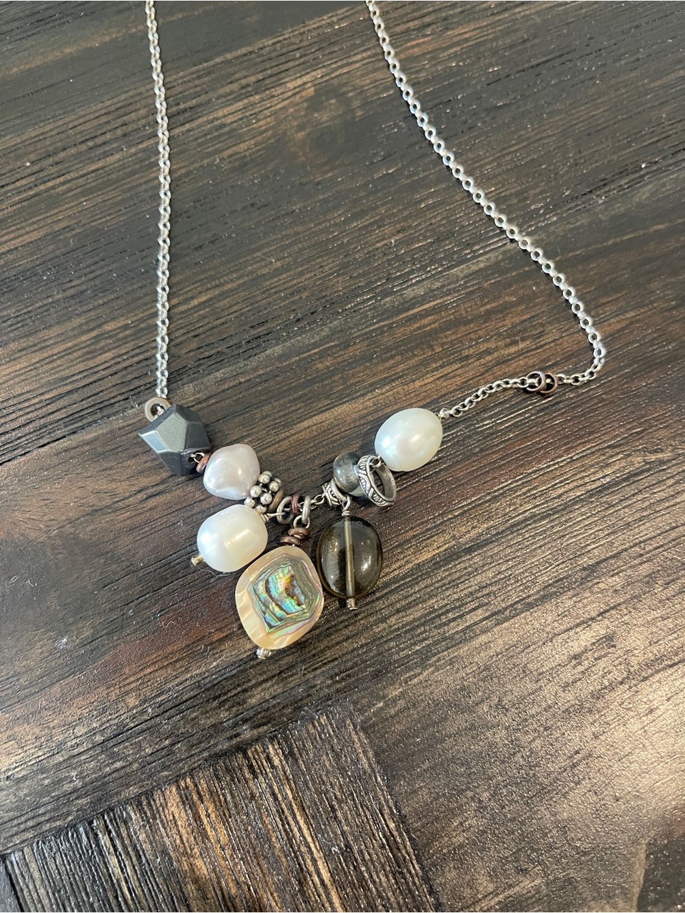 Silpada Silver Necklace with White Pearls and Mixed Charms - Picture 2 of 3